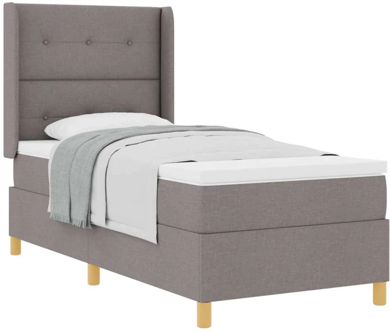 vidaXL Κρεβάτι Box Spring με Στρώμα Ταπέ Ανοιχτό 90x200 εκ. Ύφασμα