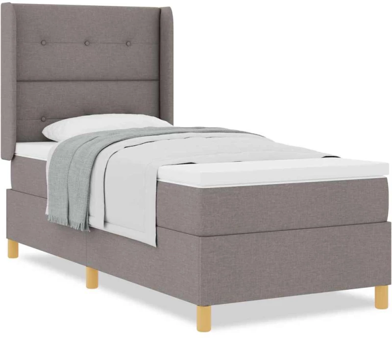 vidaXL Κρεβάτι Box Spring με Στρώμα Ταπέ Ανοιχτό 90x200 εκ. Ύφασμα