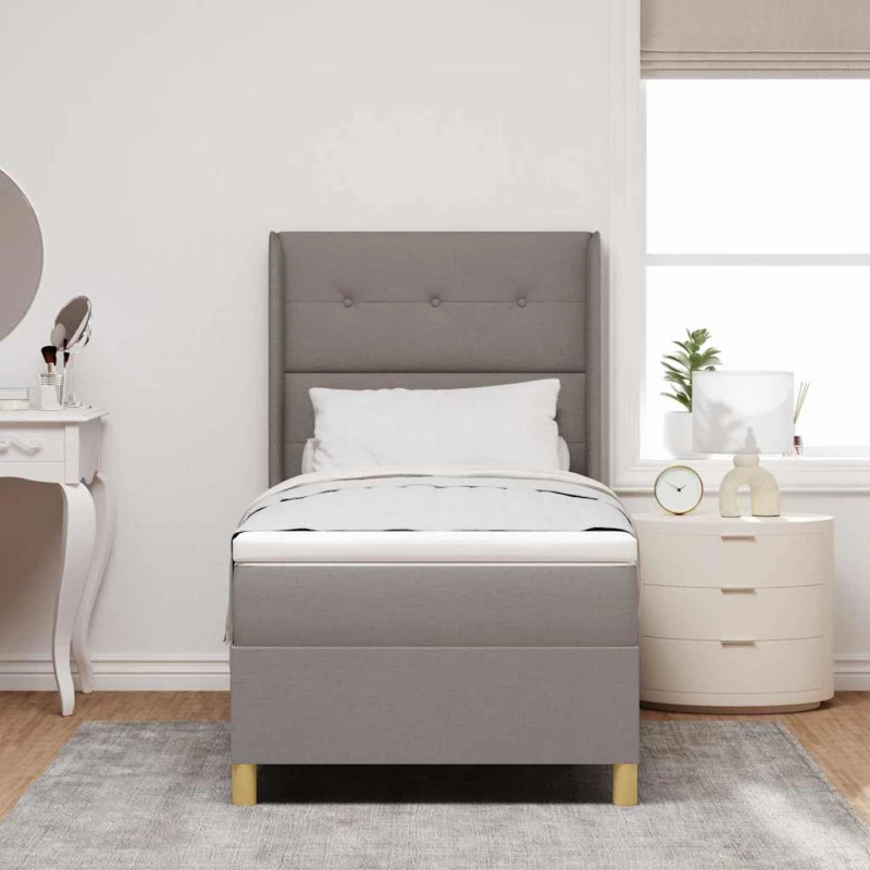 vidaXL Κρεβάτι Box Spring με Στρώμα Ταπέ Ανοιχτό 90x200 εκ. Ύφασμα