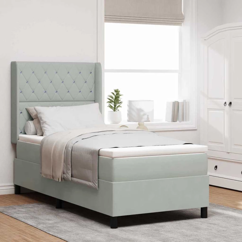 κρεβάτι Box Spring με στρώμα vidaXL Γκρι ανοιχτό 100x200 εκ Βελούδο