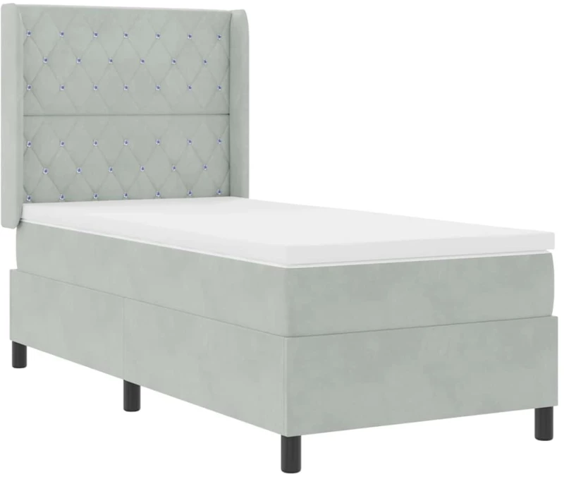 κρεβάτι Box Spring με στρώμα vidaXL Γκρι ανοιχτό 100x200 εκ Βελούδο