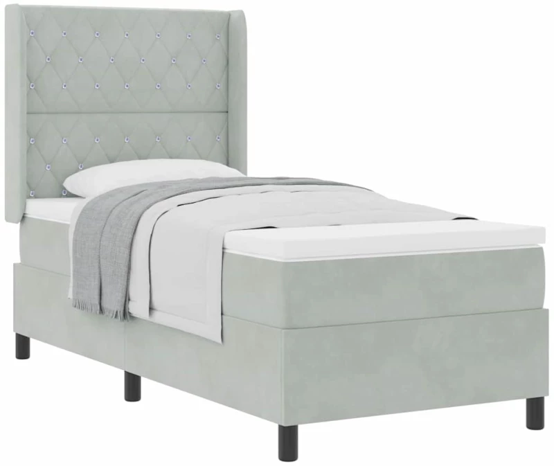 κρεβάτι Box Spring με στρώμα vidaXL Γκρι ανοιχτό 100x200 εκ Βελούδο