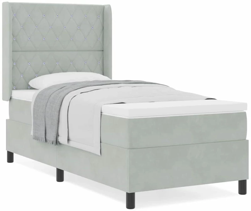 κρεβάτι Box Spring με στρώμα vidaXL Γκρι ανοιχτό 100x200 εκ Βελούδο