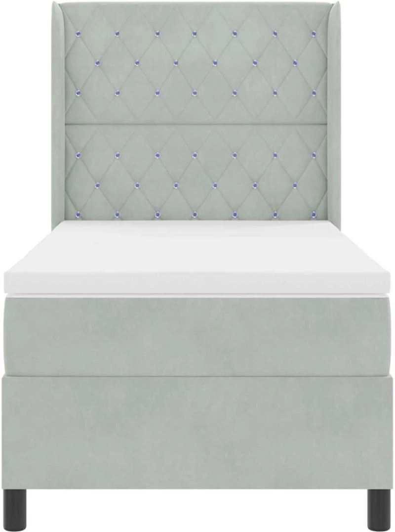 κρεβάτι Box Spring με στρώμα vidaXL Γκρι ανοιχτό 100x200 εκ Βελούδο
