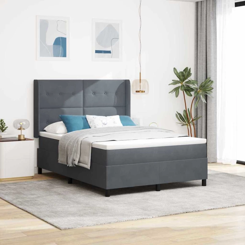 Κρεβάτι Box Spring με Στρώμα vidaXL Σκούρο Γκρι 140x200 εκ. Βελούδο