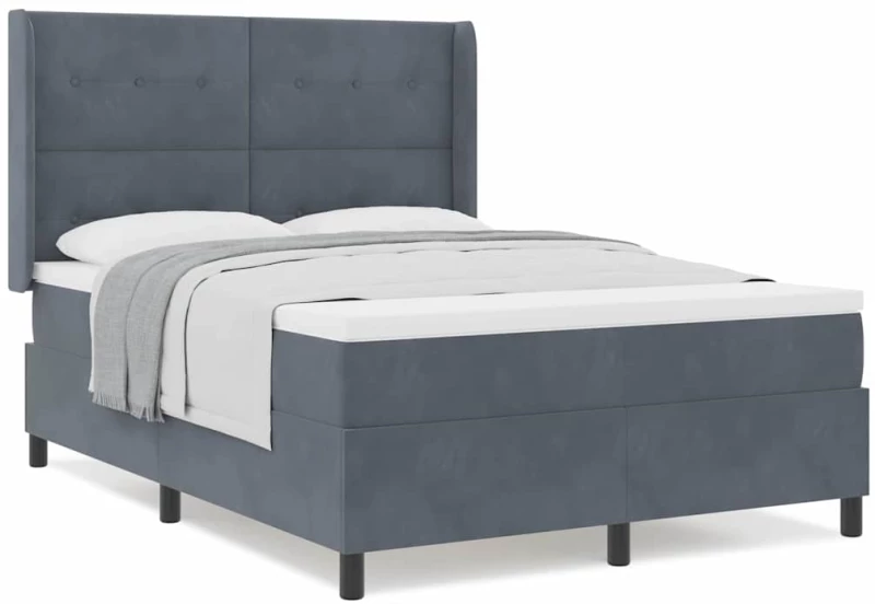 κρεβάτι Box Spring με στρώμα vidaXL Σκούρο Γκρι 160x200 εκ Βελούδο