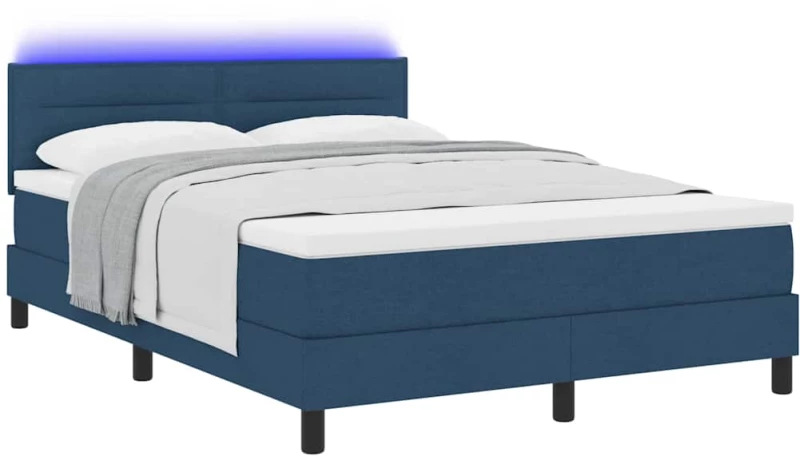 vidaXL Κρεβάτι με Στρώμα & LED Μπλε 140x200 εκ Υφάσματος