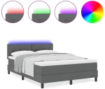 vidaXL Κρεβάτι Box Spring με Στρώμα & LED Γκρι Σκούρο 160x200 εκ. Υφάσματος