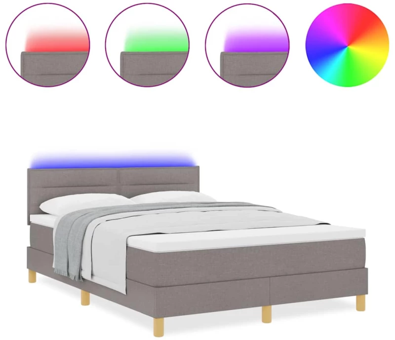 vidaXL Κρεβάτι με Βάση & Στρώμα & LED Καφέ 140x200 εκ. Υφάσματος
