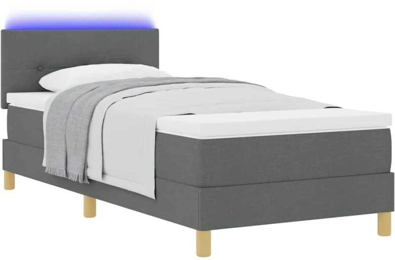 vidaXL Κρεβάτι με Στρώμα & LED Σκούρο Γκρι 80x200 εκ. Ύφασμα