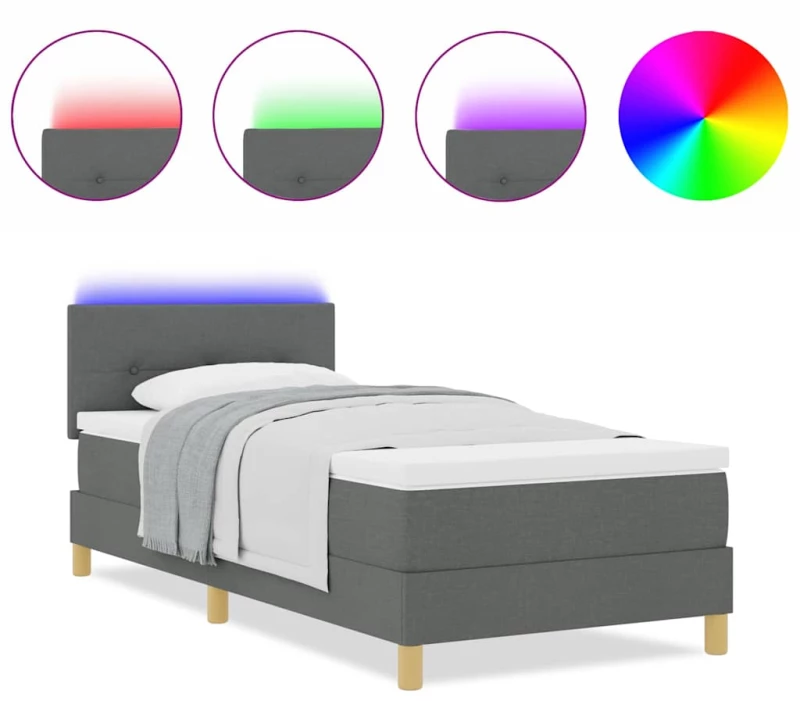 vidaXL Κρεβάτι με Στρώμα & LED Σκούρο Γκρι 80x200 εκ. Ύφασμα