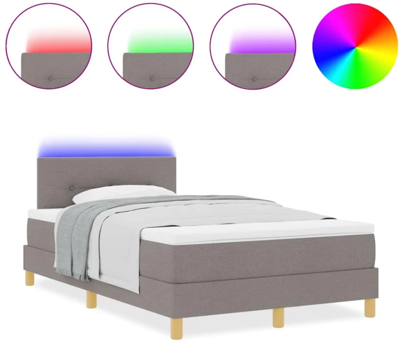 vidaXL Κρεβάτι Box Spring με Στρώμα & LED Ταπάζ 120x200 εκ. Ύφασμα