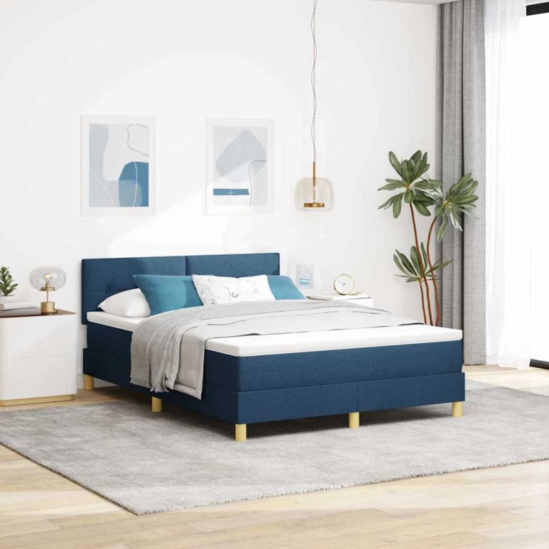 vidaXL Κρεβάτι με Σπρέι με Στρώμα & LED Μπλε 140x190 εκ. Ύφασμα