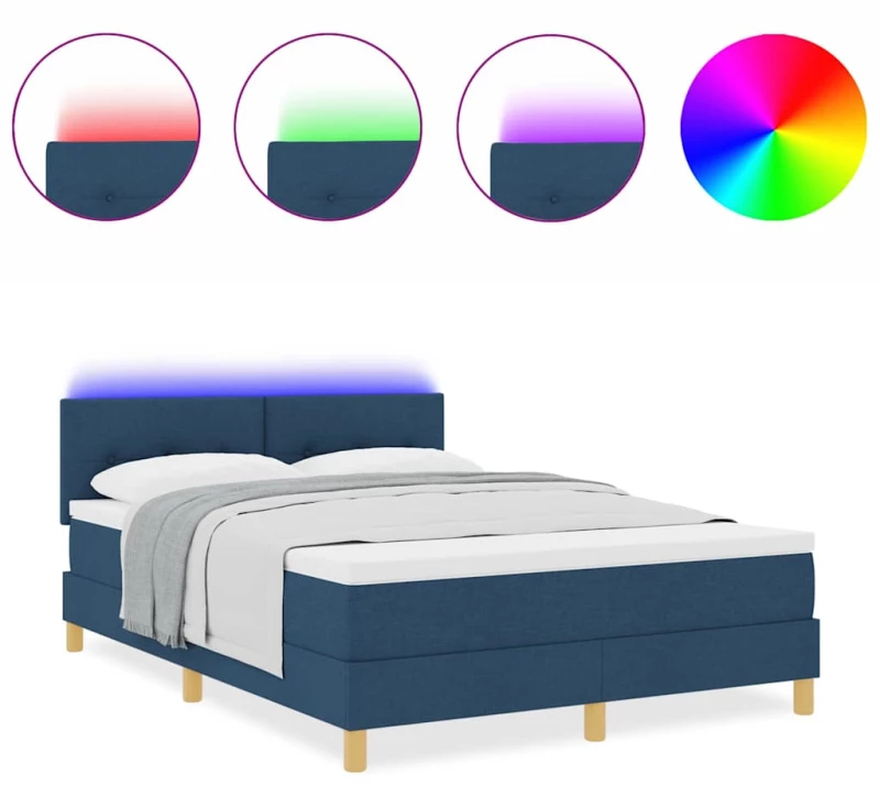 vidaXL Κρεβάτι με Σπρέι με Στρώμα & LED Μπλε 140x190 εκ. Ύφασμα