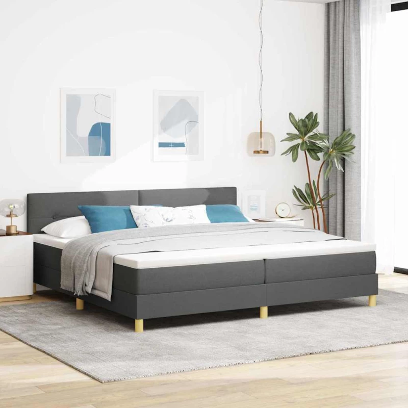 vidaXL Κρεβάτι Box Spring με Στρώμα & LED Σκοτεινού Γκρι 200x200 εκ. Ύφασμα