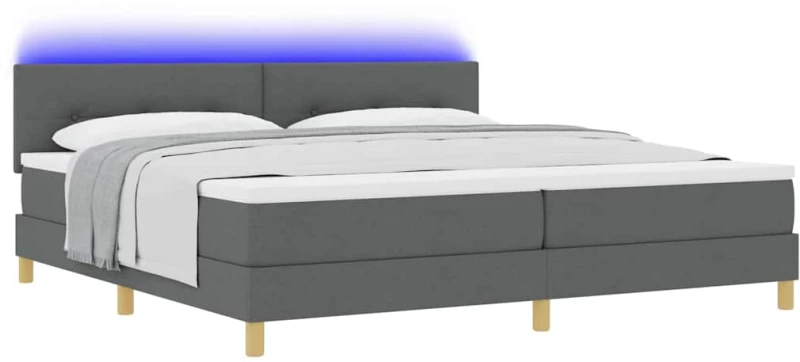 vidaXL Κρεβάτι Box Spring με Στρώμα & LED Σκοτεινού Γκρι 200x200 εκ. Ύφασμα