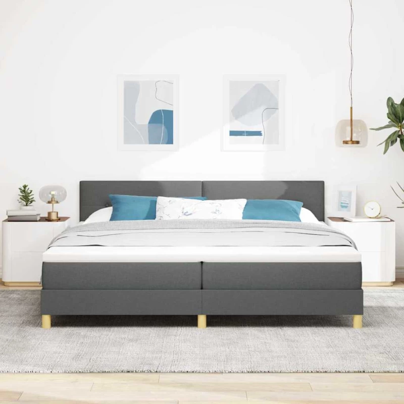 vidaXL Κρεβάτι Box Spring με Στρώμα & LED Σκοτεινού Γκρι 200x200 εκ. Ύφασμα