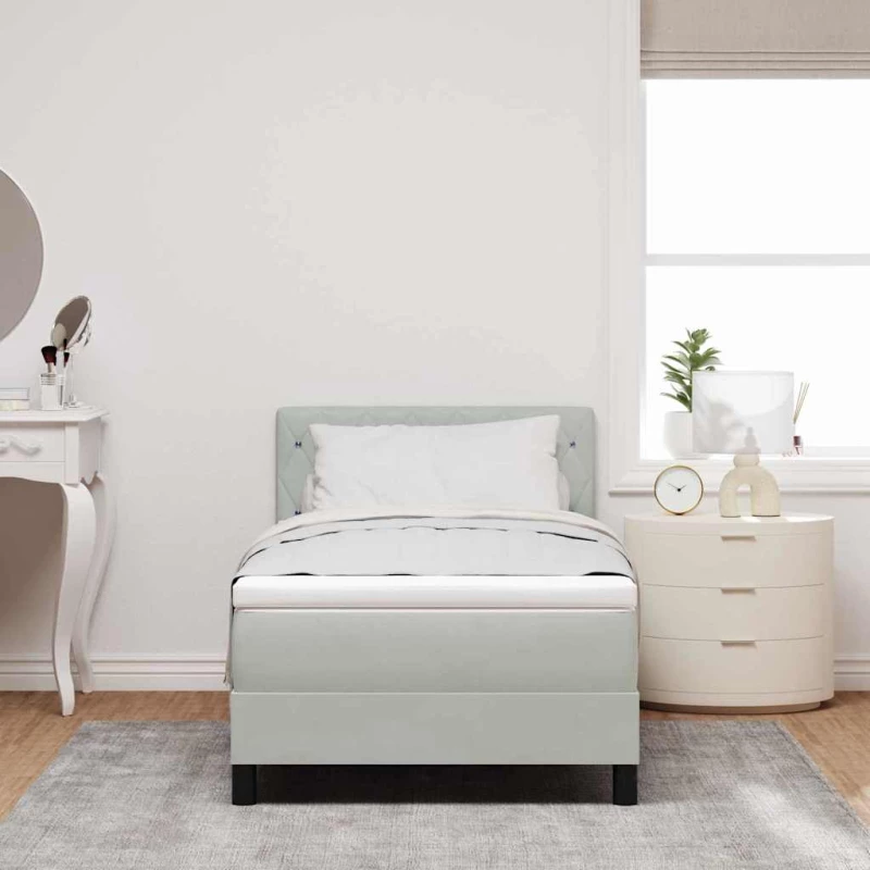 vidaXL Κρεβάτι Box Spring με Στρώμα & LED Φως Γκρι 90x200 εκ Βελούδο