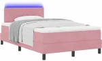 vidaXL Κρεβάτι με Βάση με Στρώμα & LED Ροζ 120x190 εκ Βελούδο