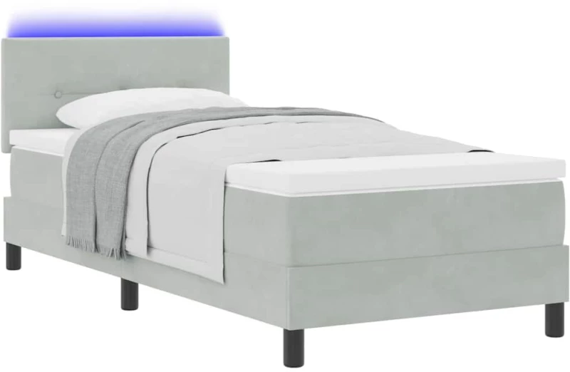 vidaXL Κρεβάτι με Στρώμα & Λάμπα LED Γκρί 90x200 εκ. Βελούδο
