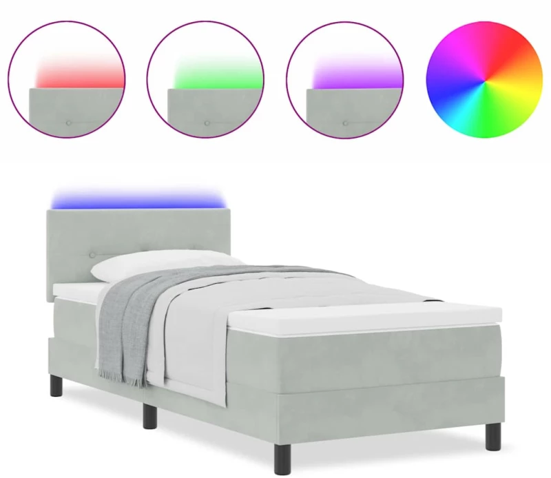 vidaXL Κρεβάτι με Στρώμα & Λάμπα LED Γκρί 90x200 εκ. Βελούδο