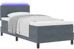 Κρεβάτι Box Spring με Στρώμα και LED vidaXL Σκούρο Γκρι 100x200 εκ Βελούδο