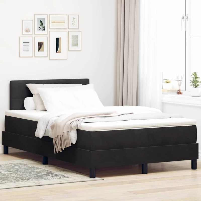 κρεβάτι box spring vidaXL με στρώμα και LED Μαύρο 120x200 εκ. Βελούδο