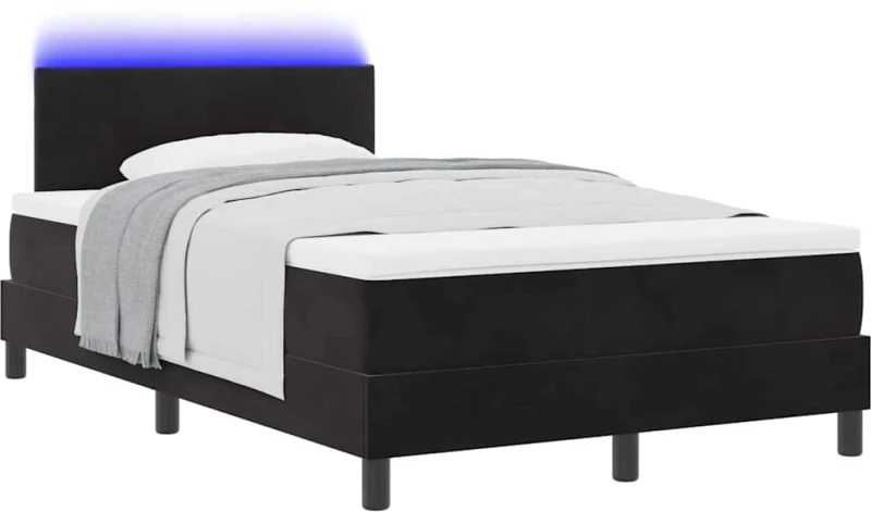 κρεβάτι box spring vidaXL με στρώμα και LED Μαύρο 120x200 εκ. Βελούδο