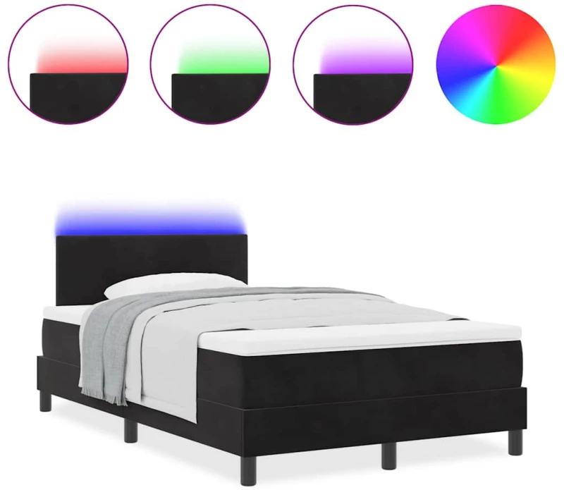 κρεβάτι box spring vidaXL με στρώμα και LED Μαύρο 120x200 εκ. Βελούδο