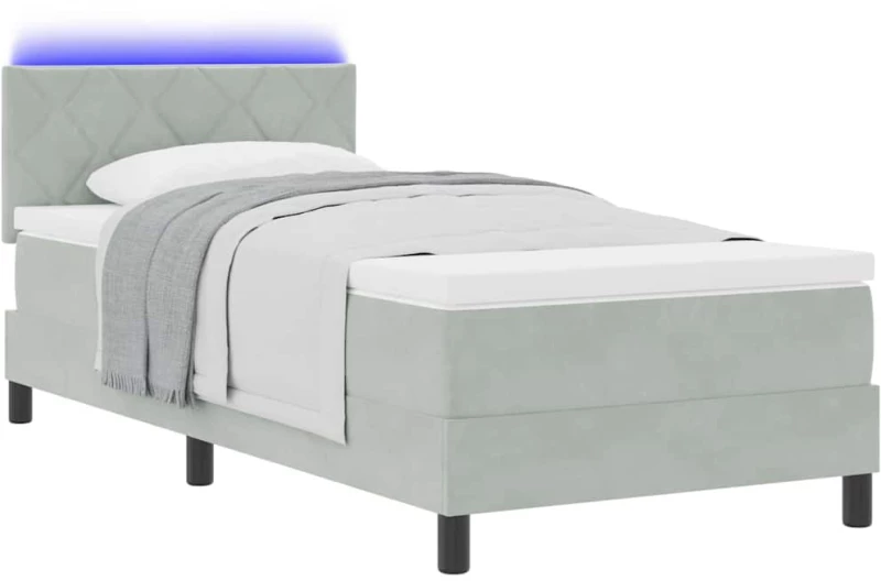 vidaXL κρεβάτι τύπου box spring με στρώμα & LED φως Γκρι 90x190 εκ Βελούδο