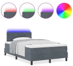 vidaXL Κρεβάτι Box Spring με Στρώμα & LED Σκούρο Γκρι 120x190 εκ Βελούδο