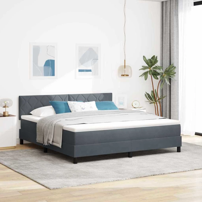 vidaXL Κρεβάτι Box Spring με Στρώμα & LED Σκούρο Γκρι 180x200 εκ Βελούδο