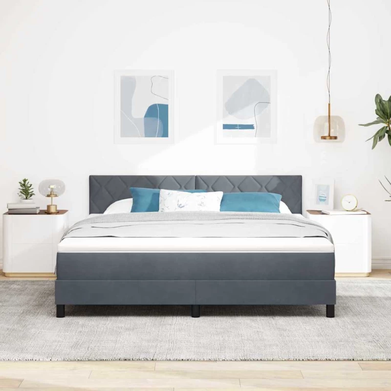 vidaXL Κρεβάτι Box Spring με Στρώμα & LED Σκούρο Γκρι 180x200 εκ Βελούδο