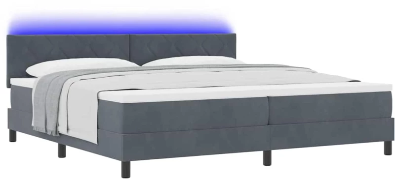 vidaXL Κρεβάτι Box Spring με Ματράς & LED Σκούρο Γκρι 200x200 εκ. Βελούδο