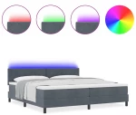 vidaXL Κρεβάτι Box Spring με Ματράς & LED Σκούρο Γκρι 200x200 εκ. Βελούδο