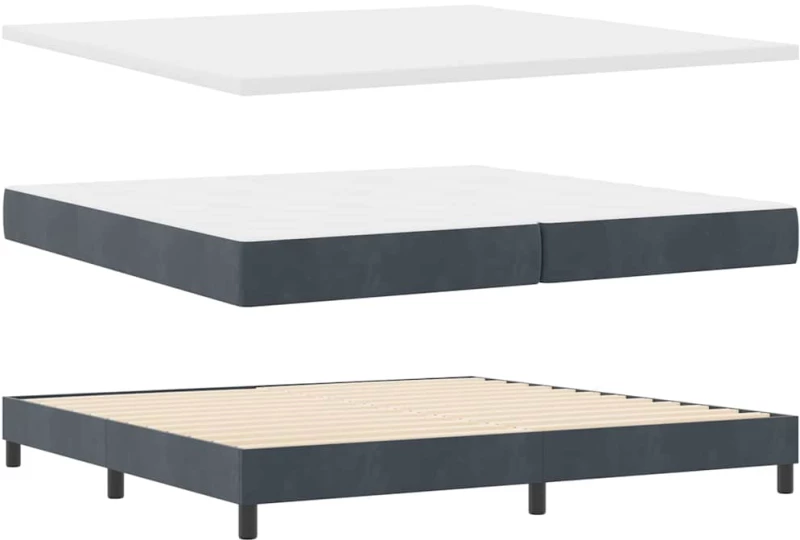 vidaXL Κρεβάτι Box Spring με Ματράς & LED Σκούρο Γκρι 200x200 εκ. Βελούδο