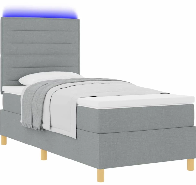 vidaXL Κρεβάτι με Στρώμα & LED Ανοιχτό Γκρι 80x200 cm Υφασμάτινο