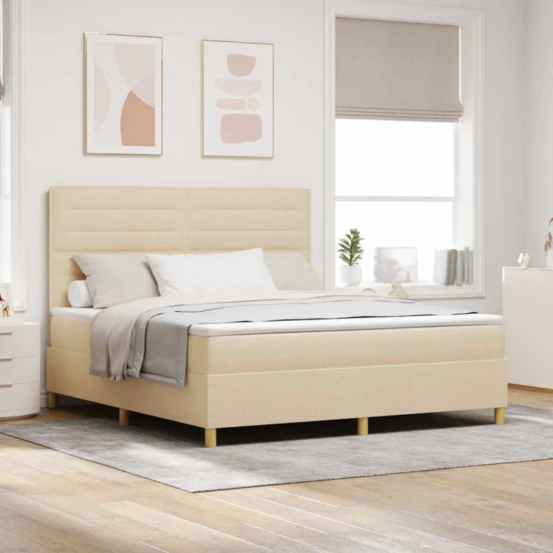 vidaXL Κρεβάτι Box Spring με Στρώμα & LED Κρέμα 180x200 εκ. Ύφασμα