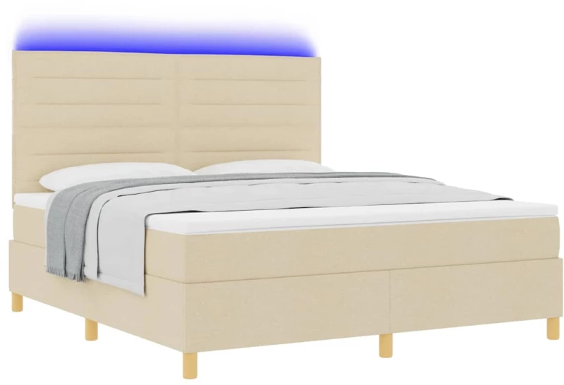 vidaXL Κρεβάτι Box Spring με Στρώμα & LED Κρέμα 180x200 εκ. Ύφασμα