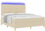 vidaXL Κρεβάτι Box Spring με Στρώμα & LED Κρέμα 180x200 εκ. Ύφασμα