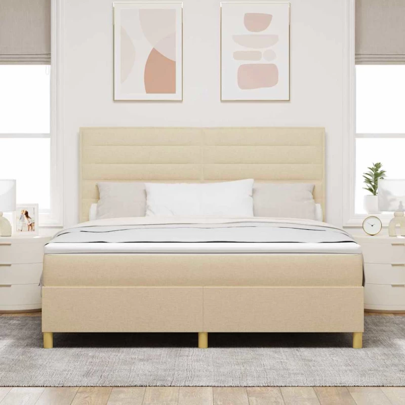 vidaXL Κρεβάτι Box Spring με Στρώμα & LED Κρέμα 180x200 εκ. Ύφασμα