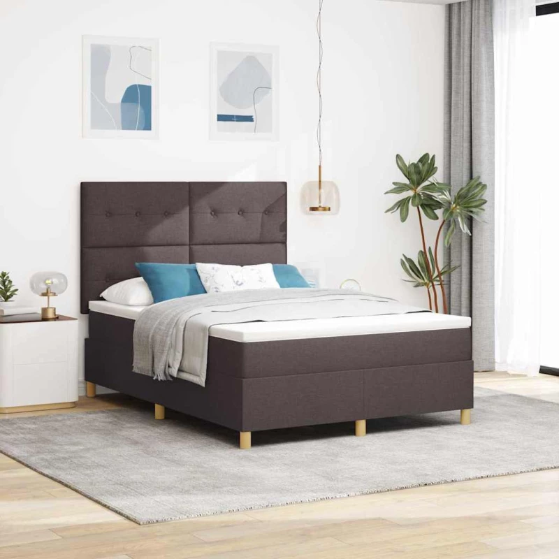vidaXL Κρεβάτι Box Spring με Στρώμα & LED σκούρο καφέ 140x190 εκ. ύφασμα
