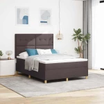 vidaXL Κρεβάτι Box Spring με Στρώμα & LED σκούρο καφέ 140x190 εκ. ύφασμα