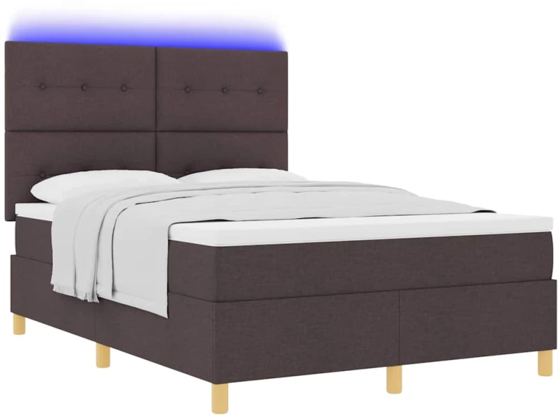 vidaXL Κρεβάτι Box Spring με Στρώμα & LED σκούρο καφέ 140x190 εκ. ύφασμα