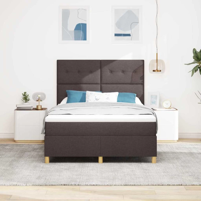 vidaXL Κρεβάτι Box Spring με Στρώμα & LED σκούρο καφέ 140x190 εκ. ύφασμα
