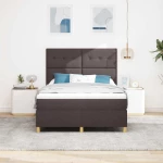 vidaXL Κρεβάτι Box Spring με Στρώμα & LED σκούρο καφέ 140x190 εκ. ύφασμα