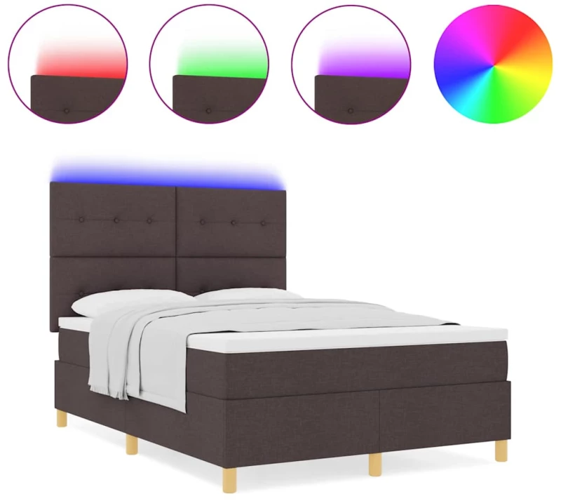 vidaXL Κρεβάτι Box Spring με Στρώμα & LED Καφέ Σκούρο 140x200 εκ. Υφάσματος