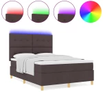 vidaXL Κρεβάτι Box Spring με Στρώμα & LED Καφέ Σκούρο 140x200 εκ. Υφάσματος