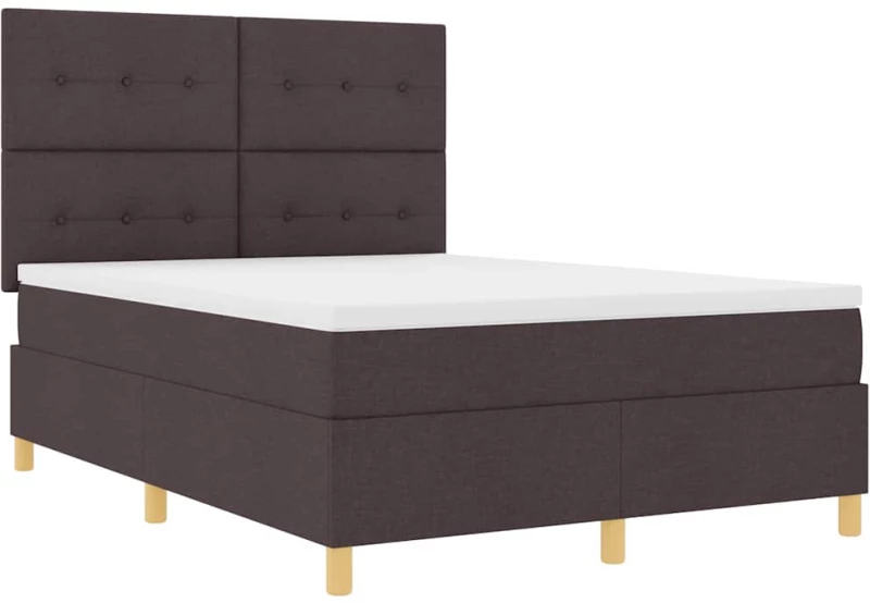 vidaXL Κρεβάτι Box Spring με Στρώμα & LED Καφέ Σκούρο 140x200 εκ. Υφάσματος