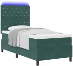 κρεβάτι Box Spring με στρώμα & LED vidaXL Σκούρο Πράσινο 90x200 εκ Βελούδο